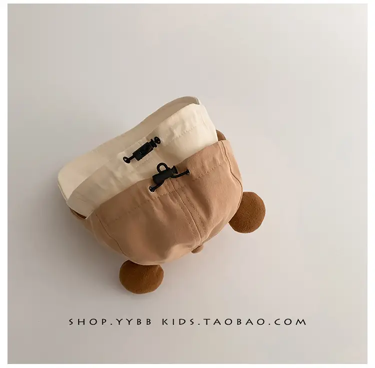 Baby's Beanie Hat with Pom Pom Feet Brown Cream β feature 10