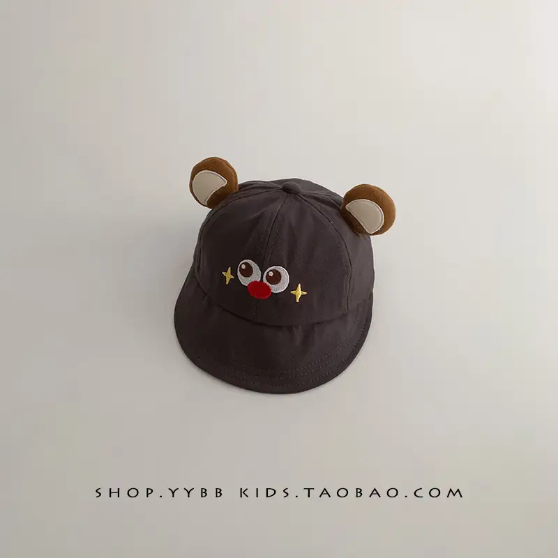 Baby's Beanie Hat with Pom Pom Feet Brown Cream - Image 3