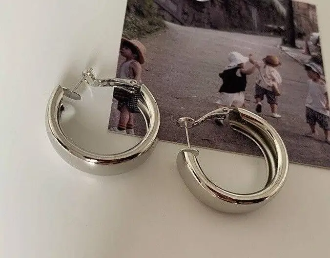 S925 Gold Hoop Earrings Minimalist Personalized Big Earrings - Image 2
