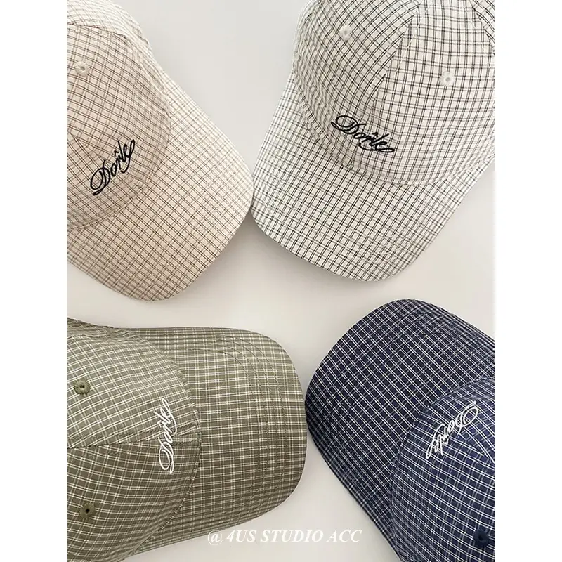 Korean Style Women's Plaid Peaked Cap with Wide Brim - Image 8