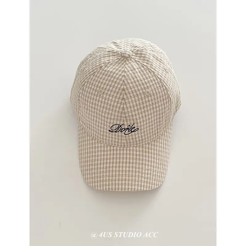 Korean Style Women's Plaid Peaked Cap with Wide Brim - Image 4