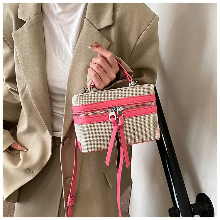 Women's Double Zipper Shoulder Bag Brown Beige Crossbody — feature 17