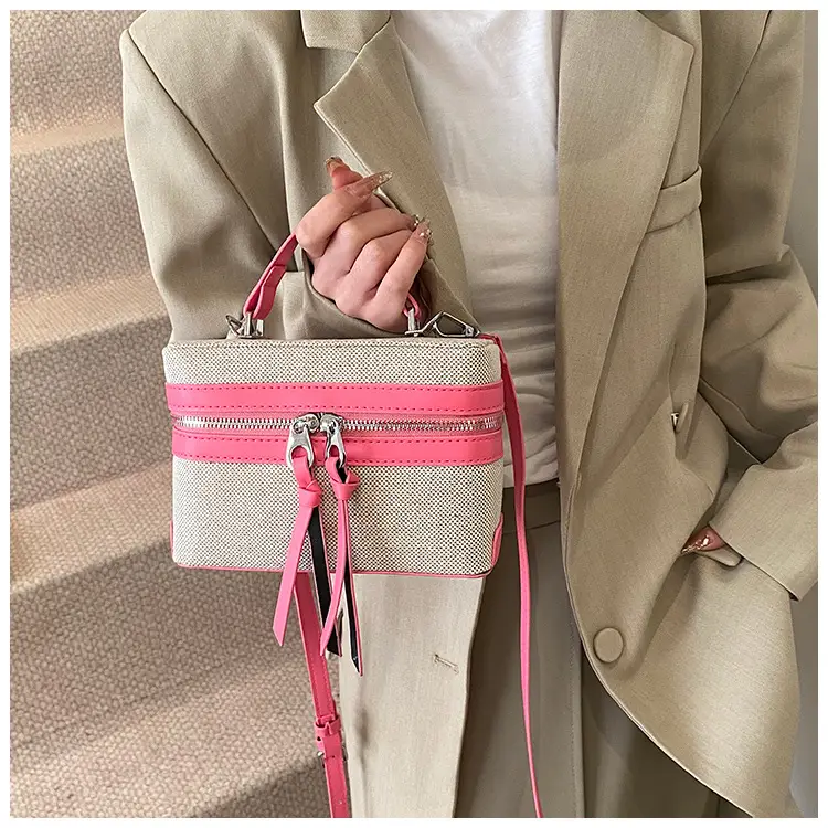 Women's Double Zipper Shoulder Bag Brown Beige Crossbody — feature 18