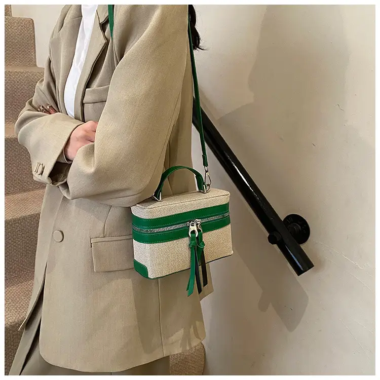 Women's Double Zipper Shoulder Bag Brown Beige Crossbody — feature 20