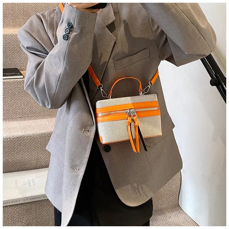 Women's Double Zipper Shoulder Bag Brown Beige Crossbody — feature 24