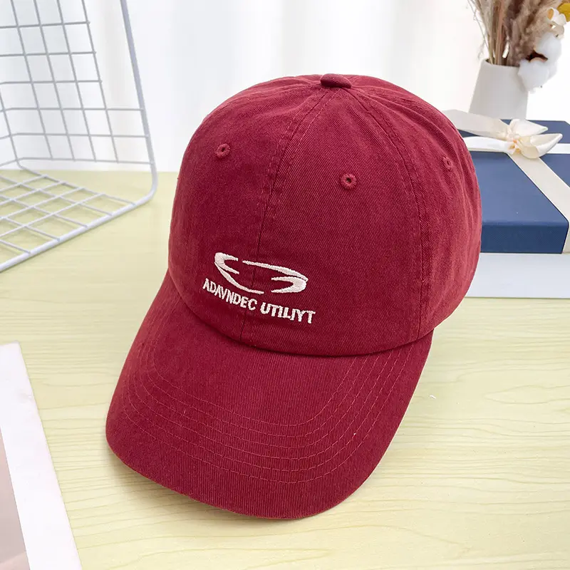Women's Red Baseball Cap with Korean Embroidery