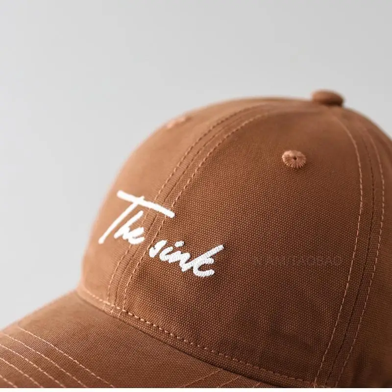 2025 Korean Letter Embroidered Baseball Cap Women Wide Brim Brown - Image 10