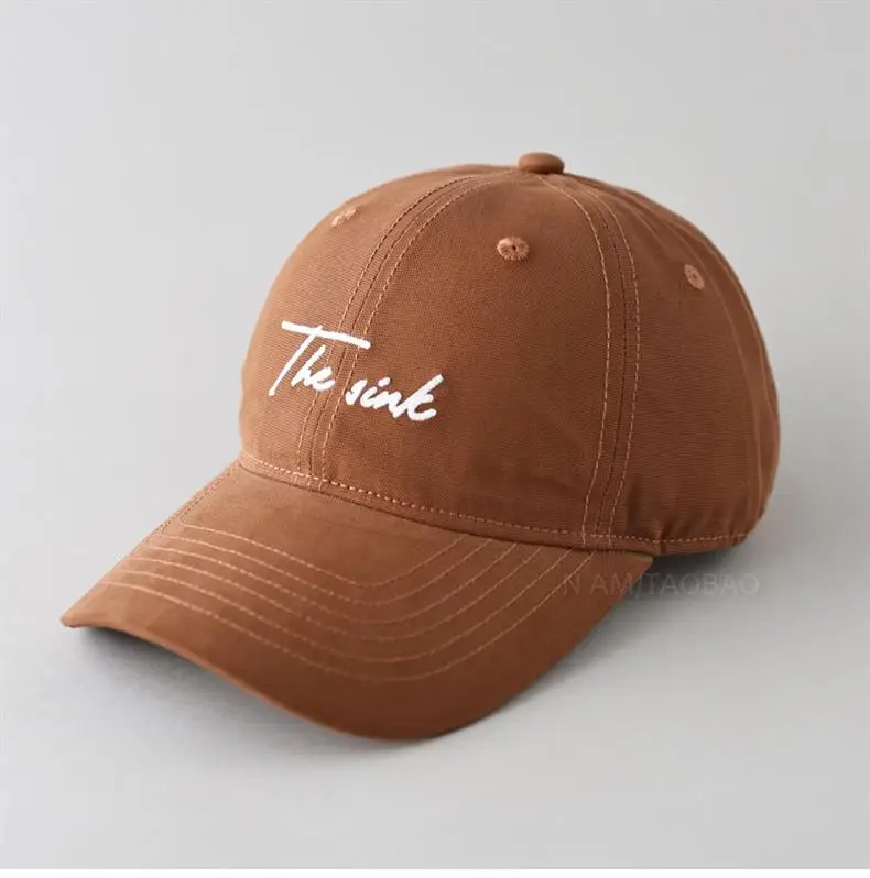 2025 Korean Letter Embroidered Baseball Cap Women Wide Brim Brown — feature 8