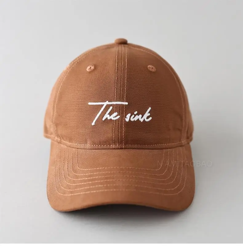 2025 Korean Letter Embroidered Baseball Cap Women Wide Brim Brown — feature 9
