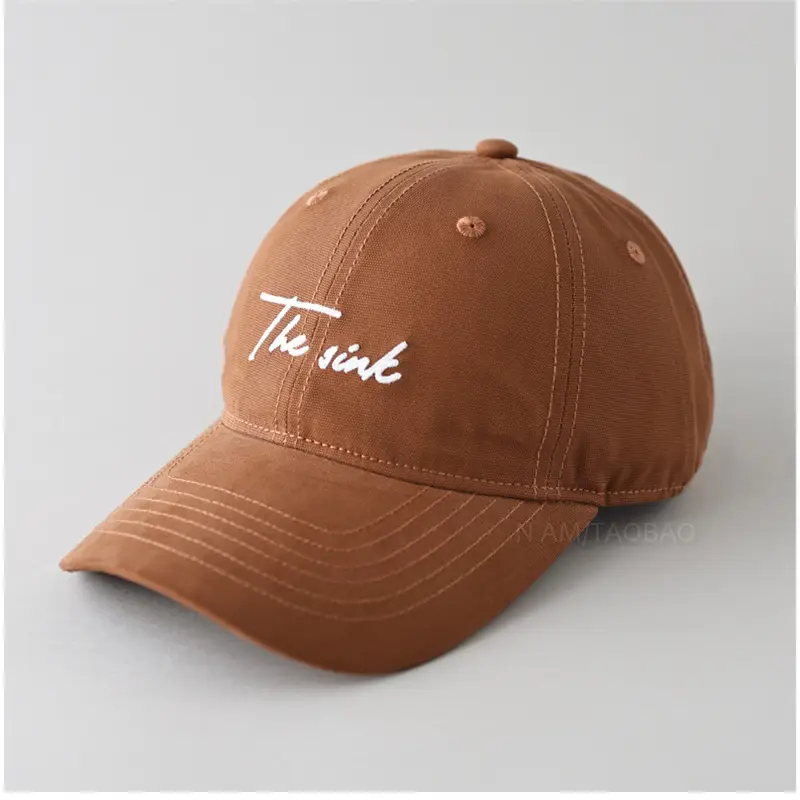2025 Korean Letter Embroidered Baseball Cap Women Wide Brim Brown - Image 4
