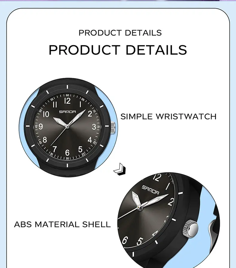 Sanda Black Silicone Analog Watch with Luminous Dial — feature 41