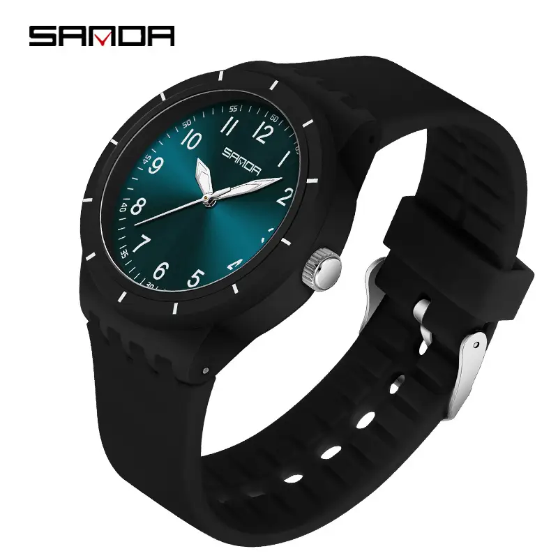 Sanda Black Silicone Analog Watch with Luminous Dial - Image 3