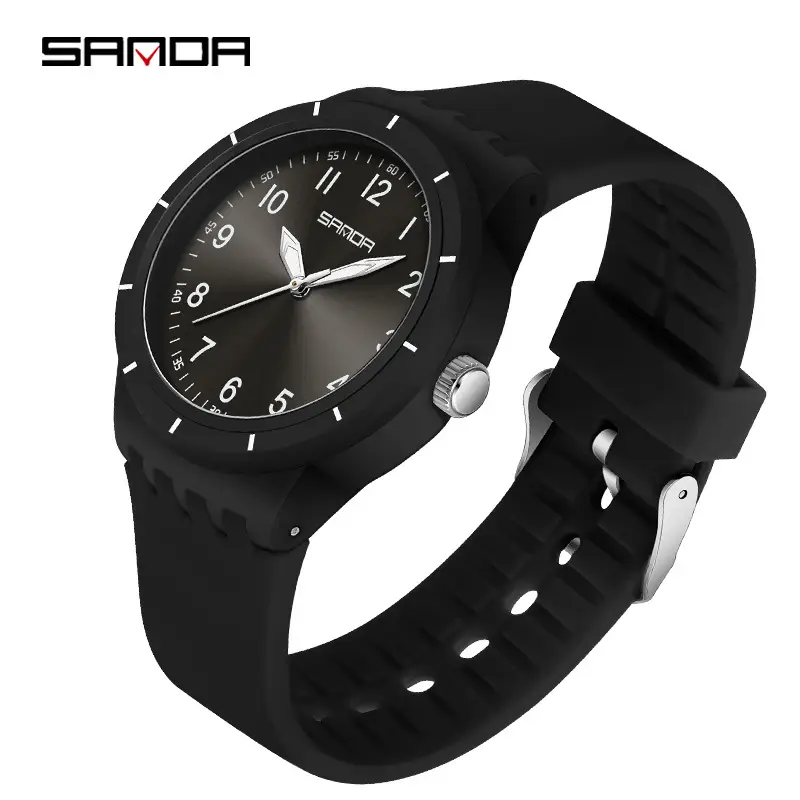 Sanda Black Silicone Analog Watch with Luminous Dial - Image 4