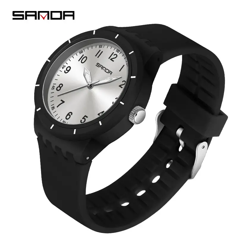 Sanda Black Silicone Analog Watch with Luminous Dial - Image 5