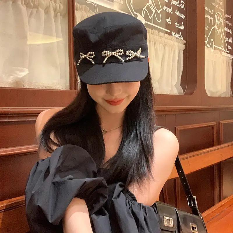 Black Bow Cap Women Spring Summer Sunshade Hat - Image 2