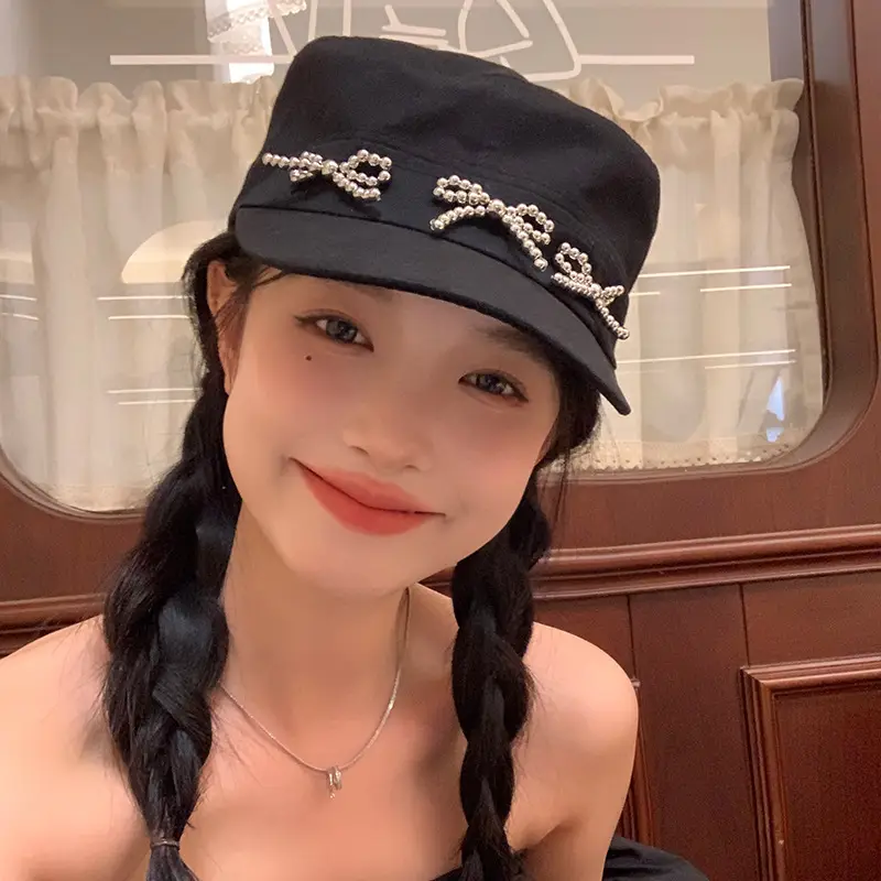 Black Bow Cap Women Spring Summer Sunshade Hat - Image 4