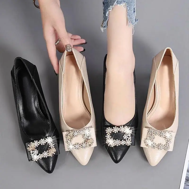 Square Buckle Shallow Mouth Single Shoes for Women 2026 Spring and Autumn New Style Medium Heel Chunky Heel Work Shoes Rhinestone Fashion Professional High Heels for Women - Image 6