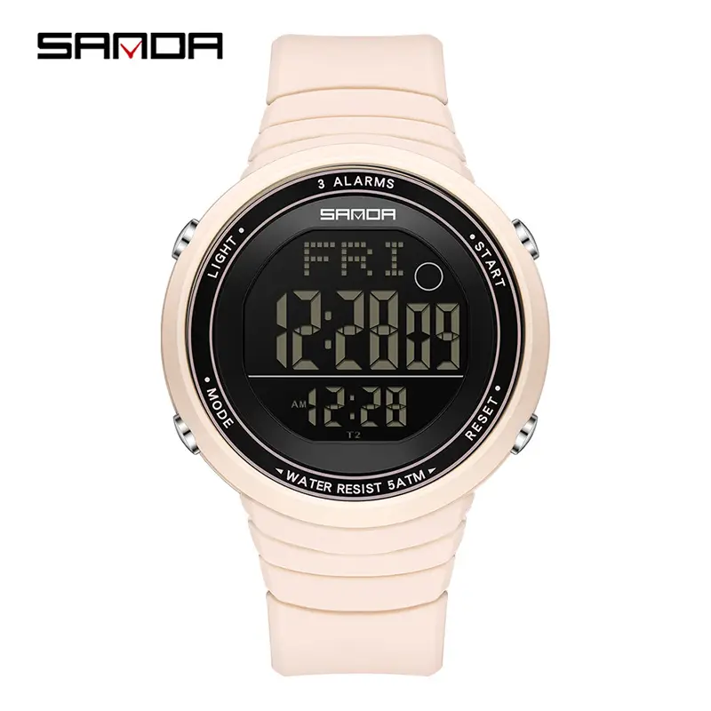 Sanda Digital Alarm Watch Black Large Dial Waterproof Sports Wear