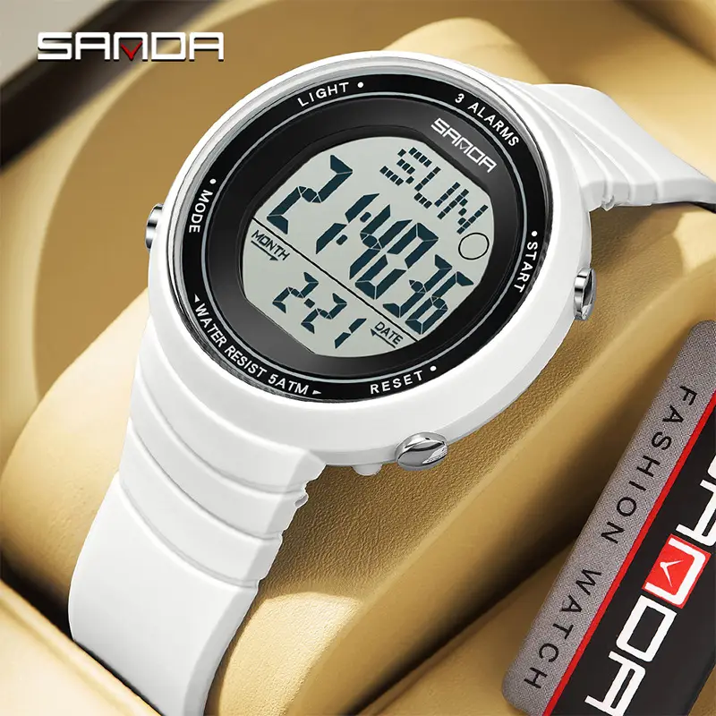 Sanda Digital Alarm Watch Black Large Dial Waterproof Sports Wear