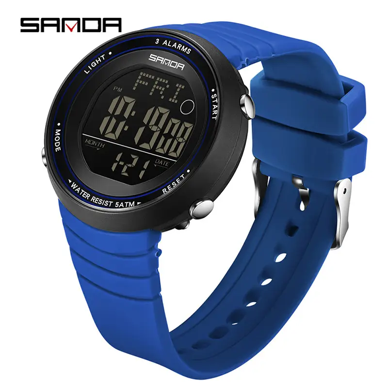 Sanda Digital Alarm Watch Black Large Dial Waterproof Sports Wear