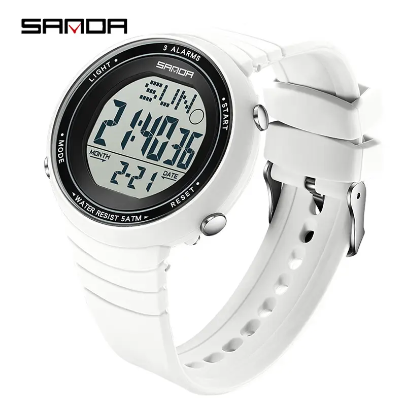 Sanda Digital Alarm Watch Black Large Dial Waterproof Sports Wear