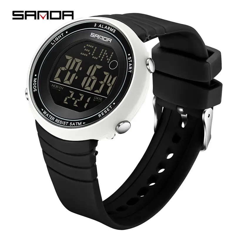 Sanda Digital Alarm Watch Black Large Dial Waterproof Sports Wear