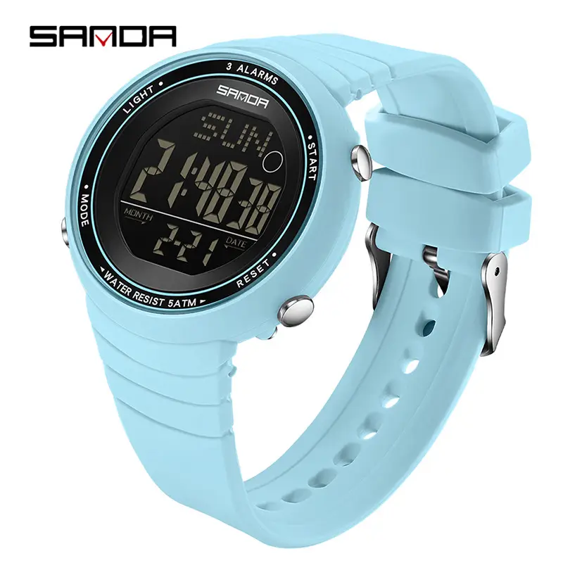 Sanda Digital Alarm Watch Black Large Dial Waterproof Sports Wear