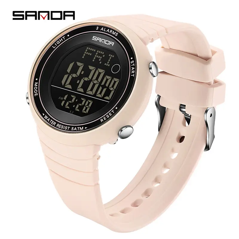 Sanda Digital Alarm Watch Black Large Dial Waterproof Sports Wear