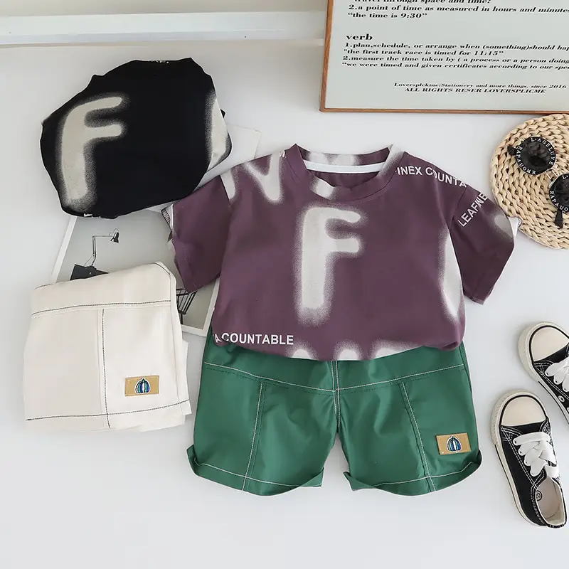 Boys Letter Print Suit Purple Green 2025 - Image 3