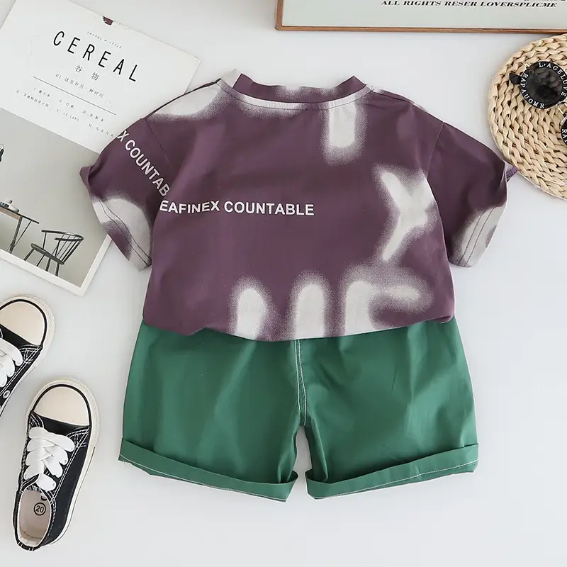 Boys Letter Print Suit Purple Green 2025 - Image 4