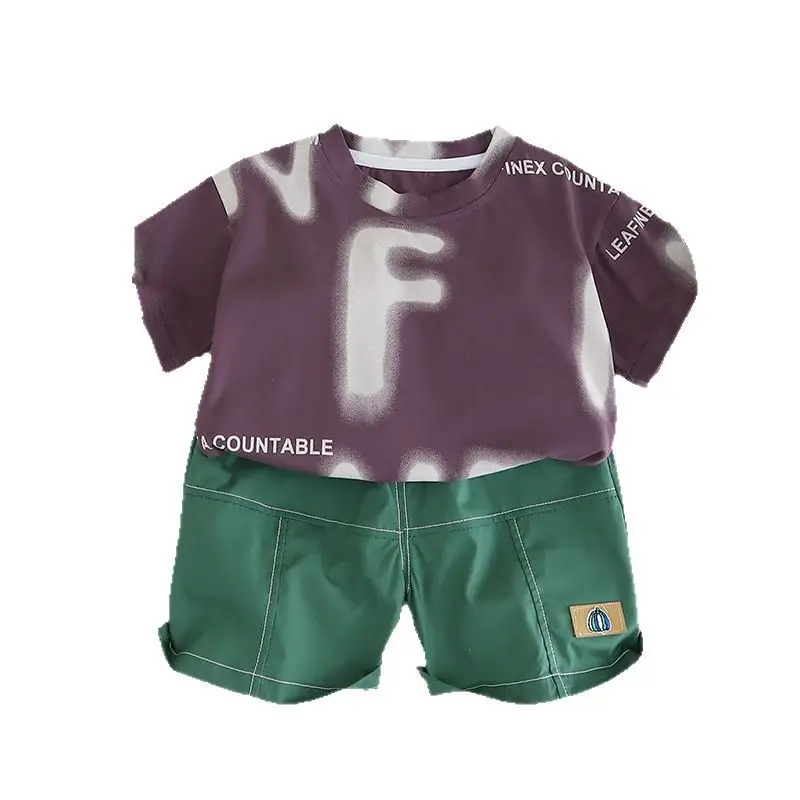 Boys Letter Print Suit Purple Green 2025 - Image 5