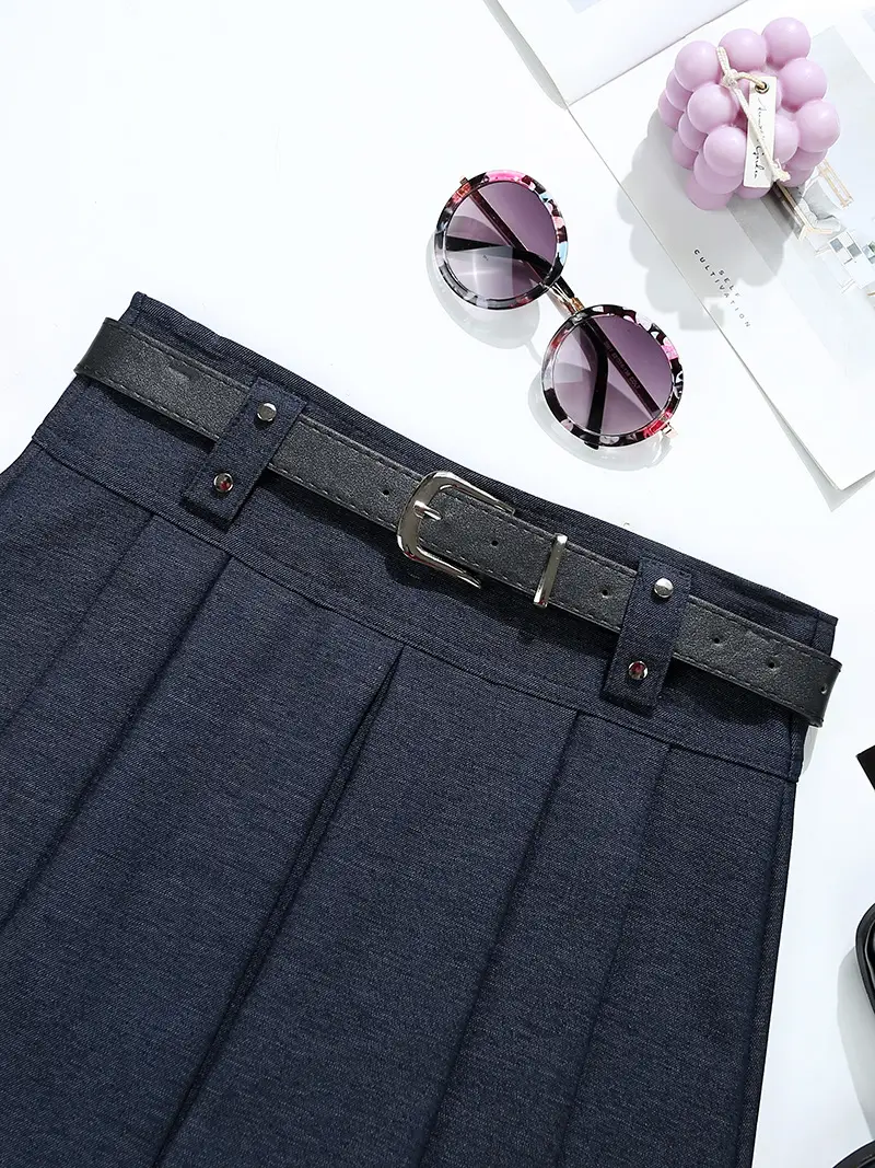 Maillard Pleated Belt for Women High Waist Anti-glare Short Skirt — feature 5