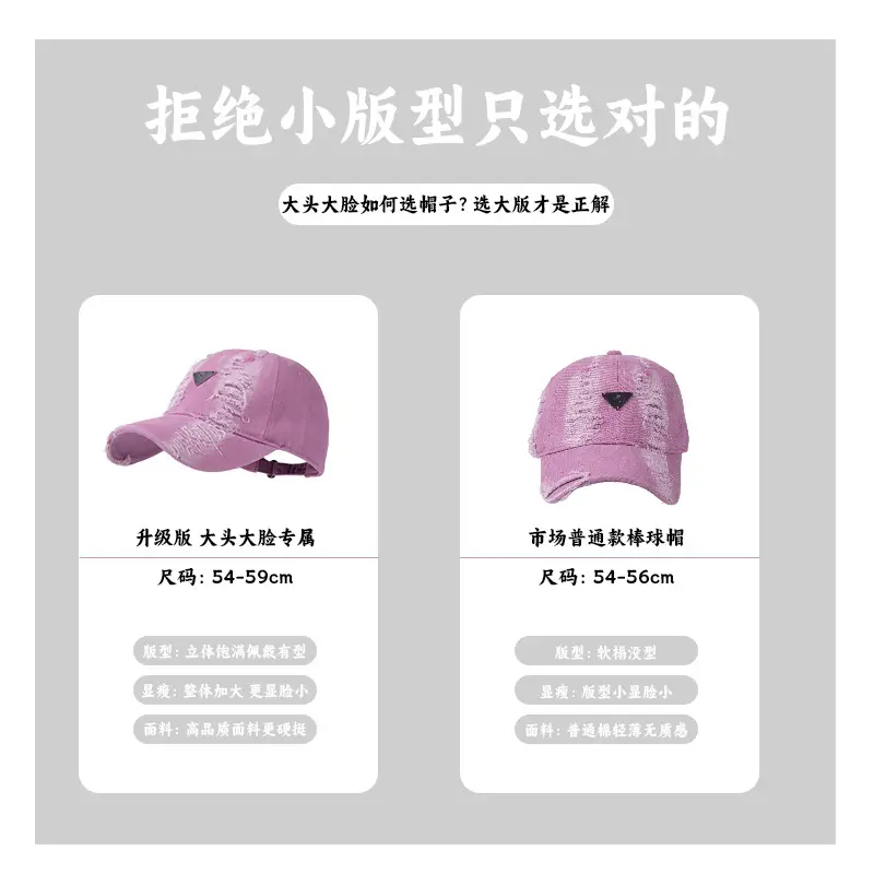 Women Blue Hole-Damaged Sun Hat with Triangle Logo - Image 8