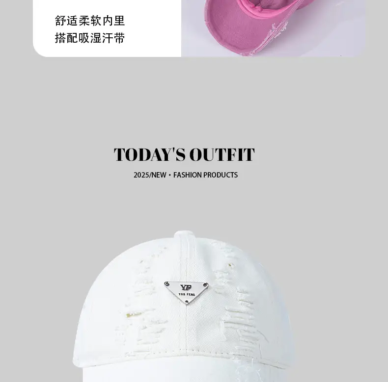 Women Blue Hole-Damaged Sun Hat with Triangle Logo — feature 12