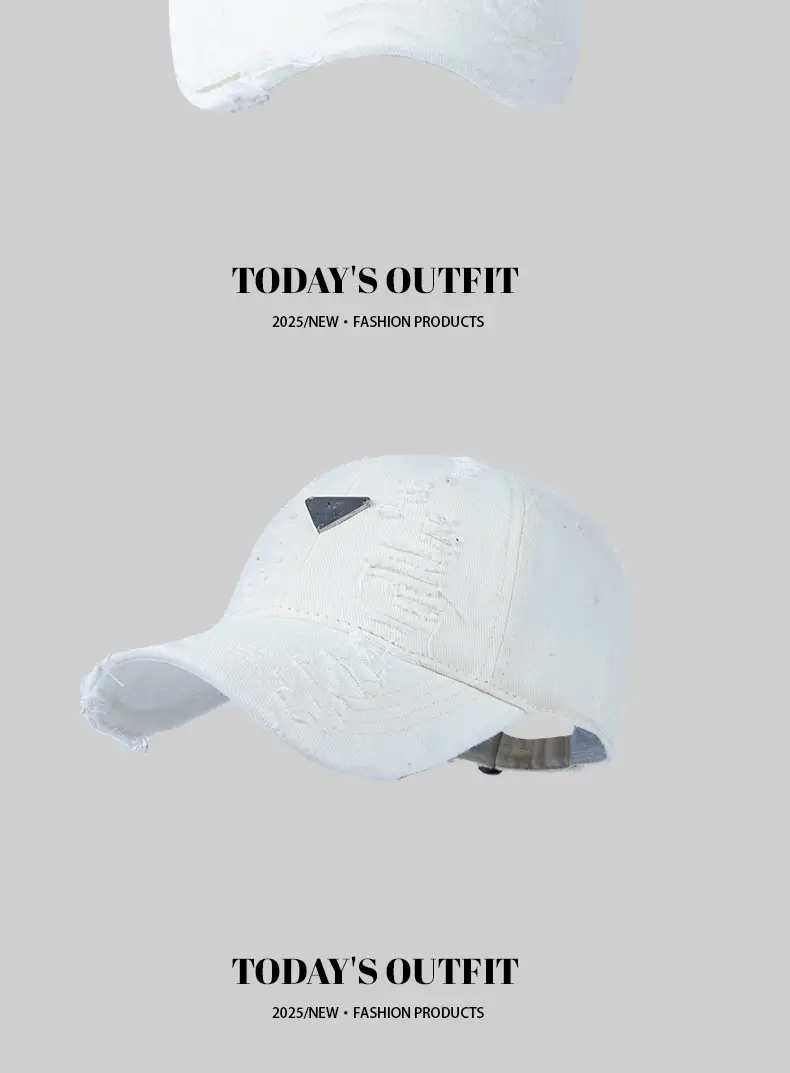 Women Blue Hole-Damaged Sun Hat with Triangle Logo — feature 13