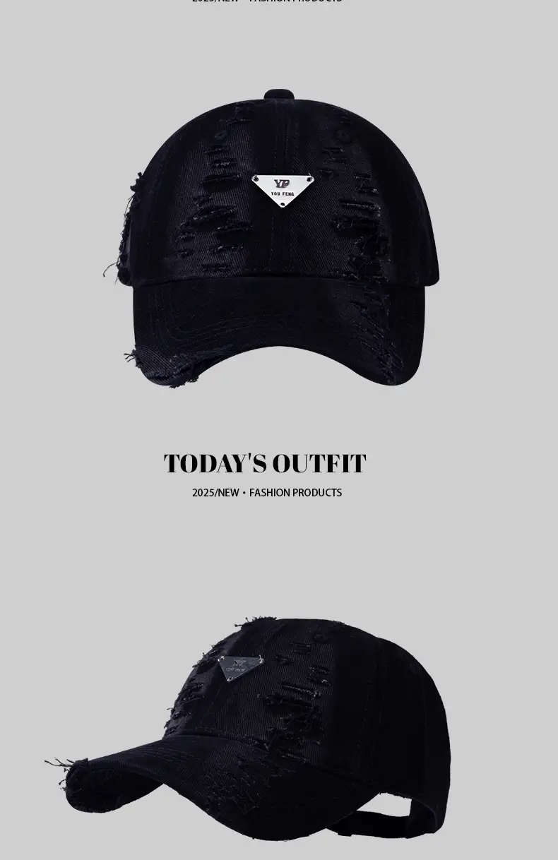 Women Blue Hole-Damaged Sun Hat with Triangle Logo — feature 15