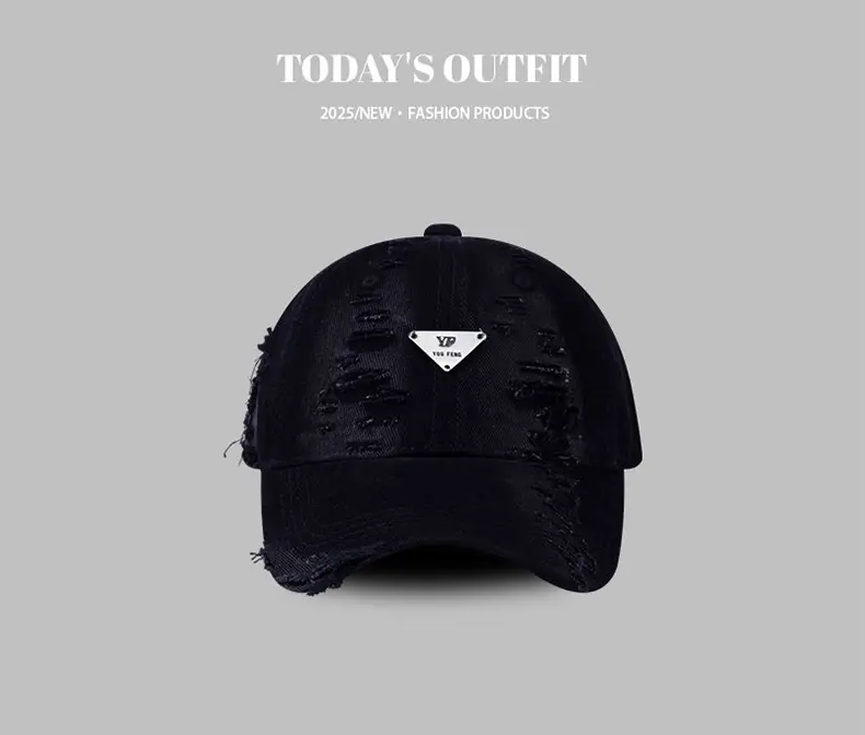 Women Blue Hole-Damaged Sun Hat with Triangle Logo — feature 4