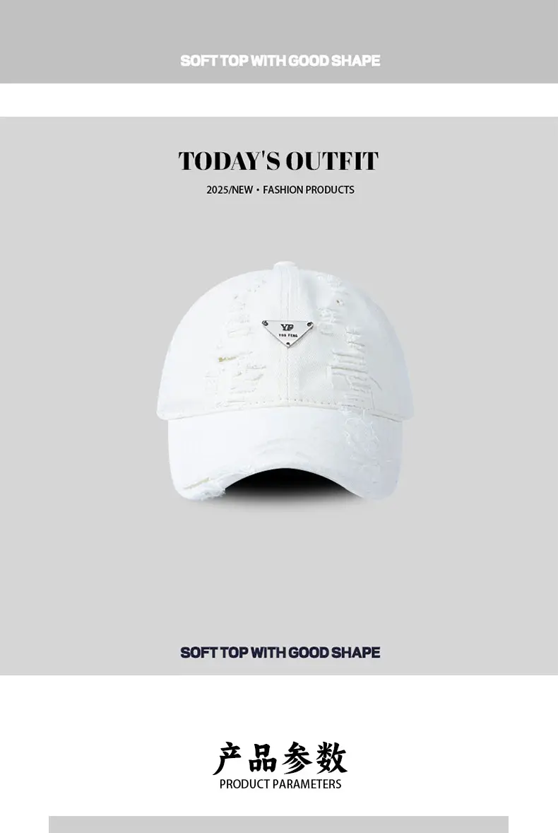 Women Blue Hole-Damaged Sun Hat with Triangle Logo — feature 5