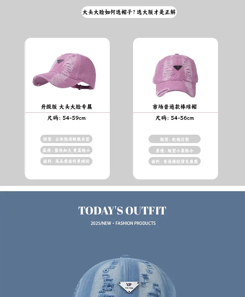Women Blue Hole-Damaged Sun Hat with Triangle Logo — feature 7