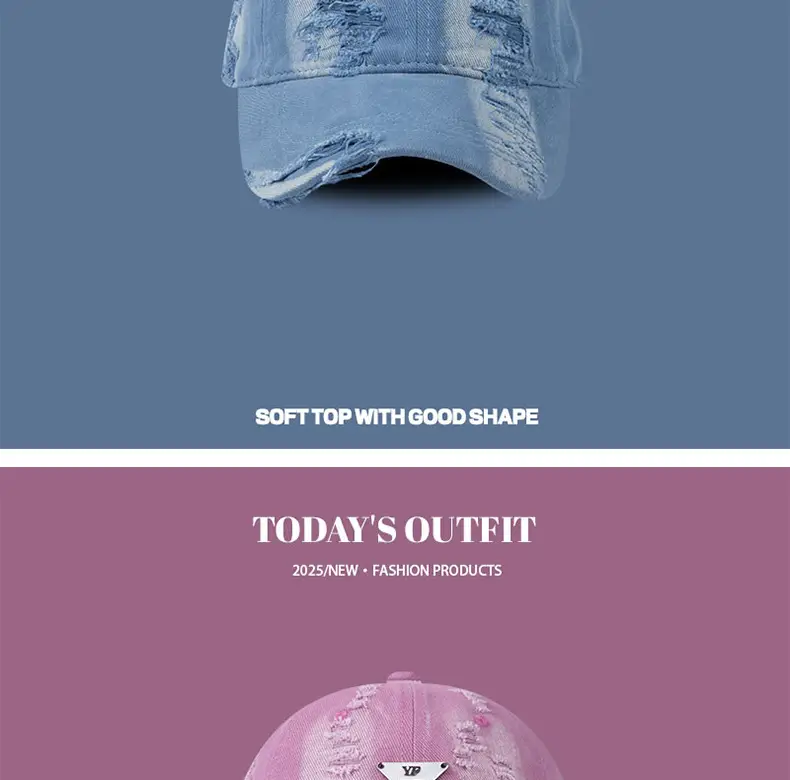 Women Blue Hole-Damaged Sun Hat with Triangle Logo — feature 8