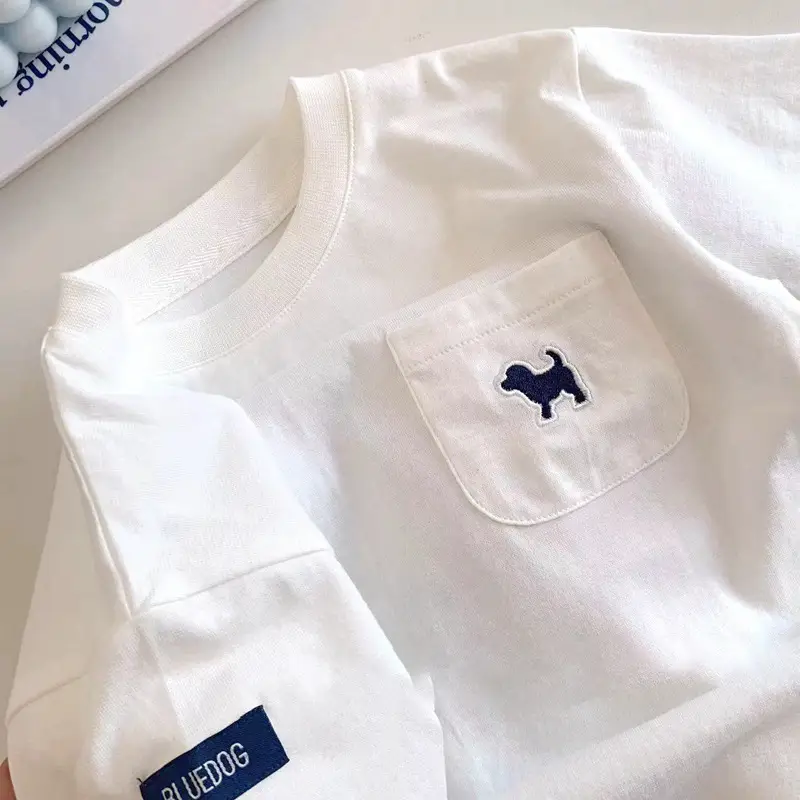 White Little Bear Pocket T-Shirt for Boys Summer — feature 10