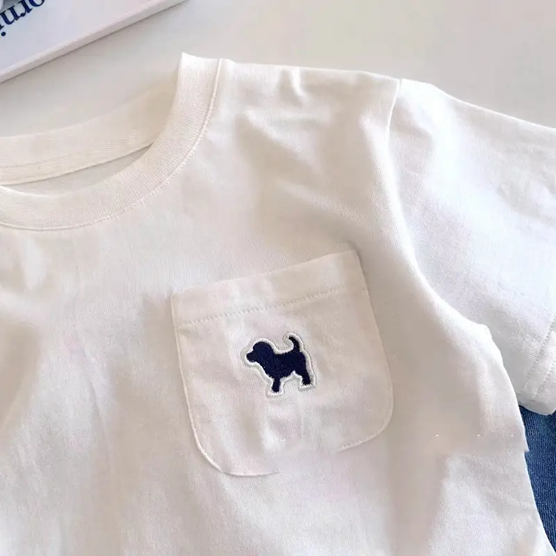 White Little Bear Pocket T-Shirt for Boys Summer — feature 11