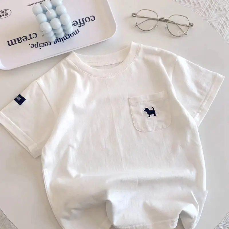 White Little Bear Pocket T-Shirt for Boys Summer — feature 9