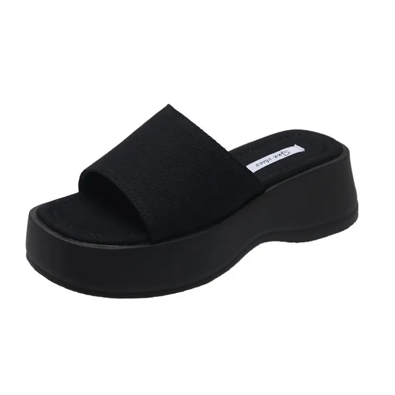Women's Black Thick Slide Slippers Summer