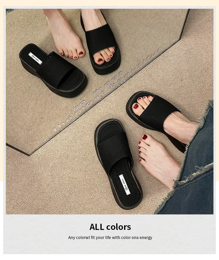 Women's Black Thick Slide Slippers Summer — feature 1