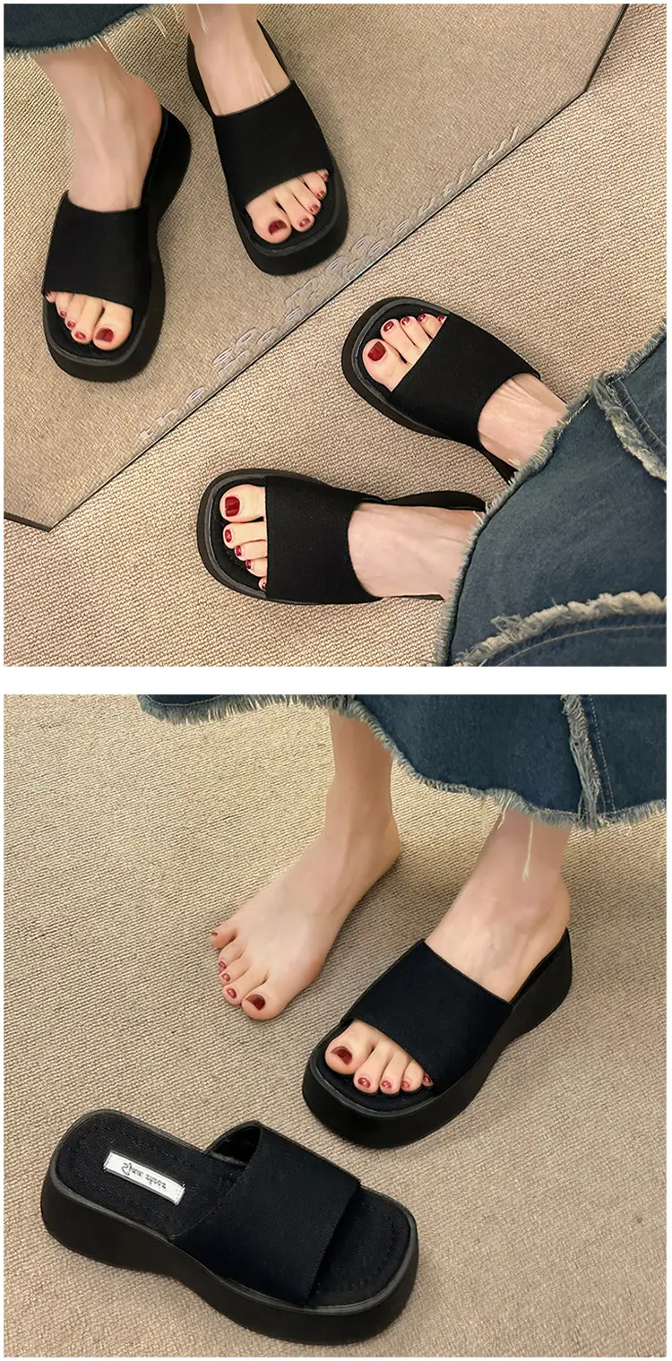 Women's Black Thick Slide Slippers Summer — feature 10