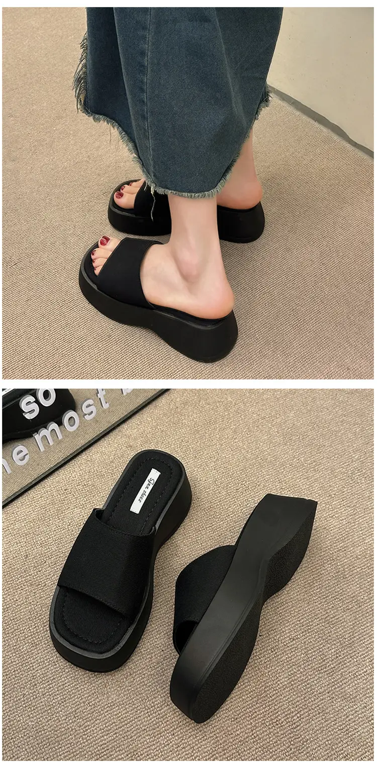 Women's Black Thick Slide Slippers Summer — feature 11