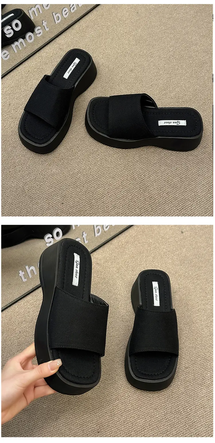 Women's Black Thick Slide Slippers Summer — feature 12
