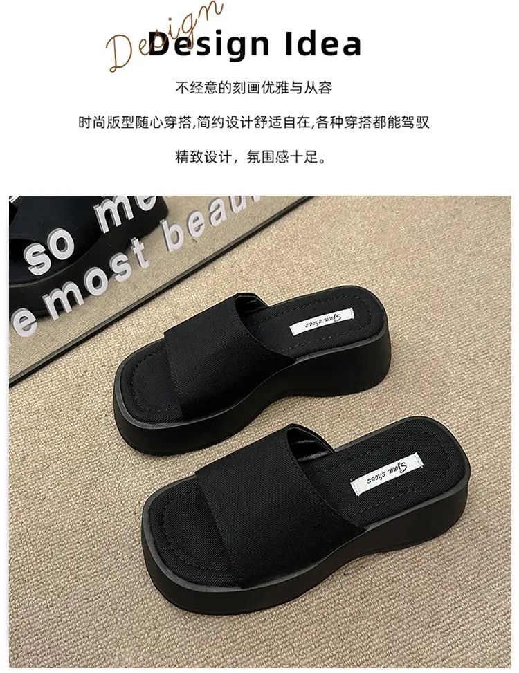 Women's Black Thick Slide Slippers Summer — feature 2