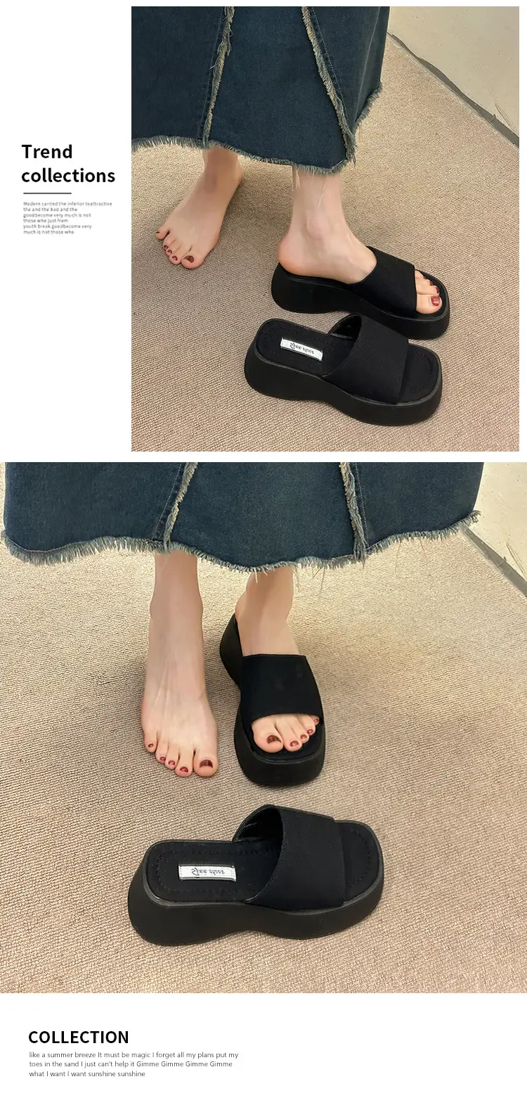 Women's Black Thick Slide Slippers Summer — feature 7